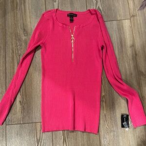 INC International Concepts Fuchsia Ribbed Top with Zipper